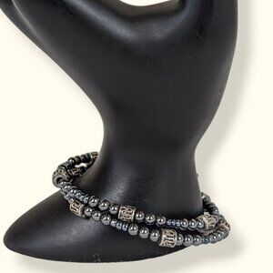 Hematite Beaded Memory Wire Bracelet